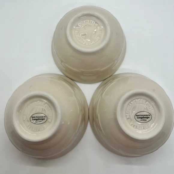 Set of 3 Longaberger Woven Traditions Ceramic Small Dessert Custard Cups Ivory - Picture 4 of 4
